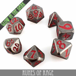 Runes of Rage Glow in the Dark Metal Dice Set (Online Order Only)