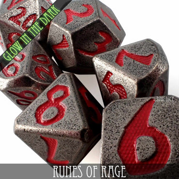 Runes of Rage Glow in the Dark Metal Dice Set (Online Order Only)