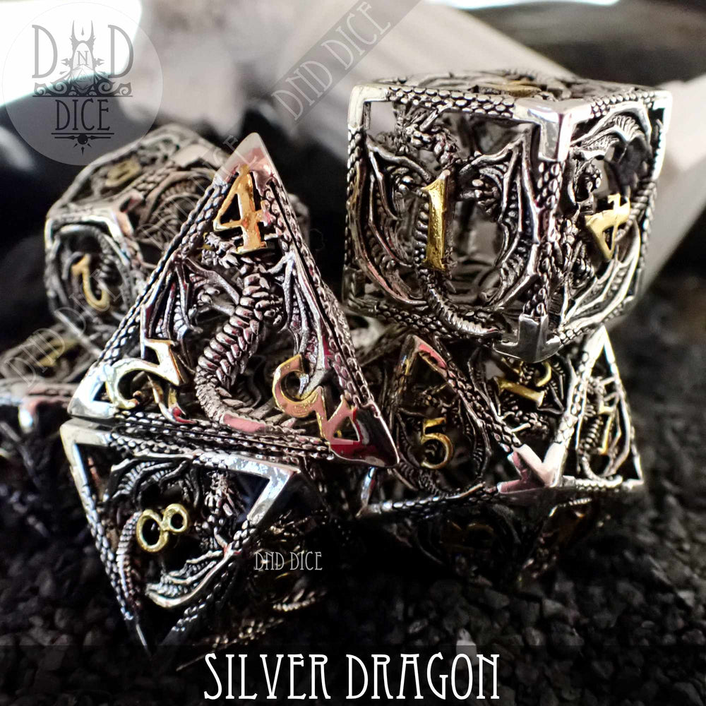 Silver Dragon Metal Dice Set (Gift Box) (Online Order Only)
