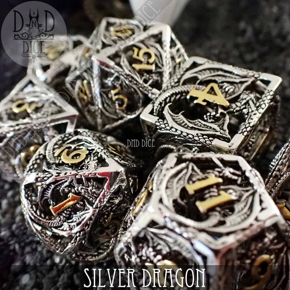 Silver Dragon Metal Dice Set (Gift Box) (Online Order Only)
