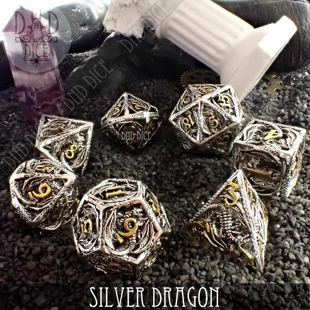 Silver Dragon Metal Dice Set (Gift Box) (Online Order Only)