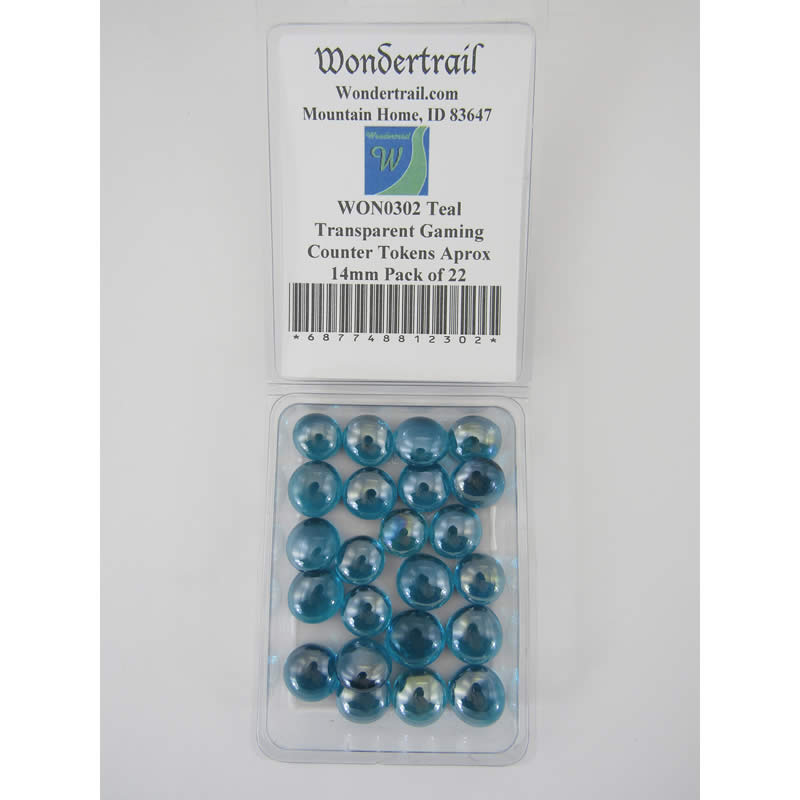 WON0302 Teal Transparent Gaming Counter Tokens Aprox 14mm Pack of 22 (ONLINE ORDER ONLY)