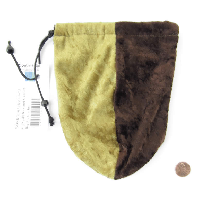 WONDB010 Velvet Brown and Gold Dice and Gaming Bag 6 x 7 inches Wondertrail (ONLINE ORDER ONLY)