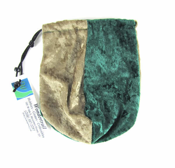 WONDB022 Velvet Green and Beige Dice and Gaming Bag 6 x 7 inches Wondertrail (ONLINE ORDER ONLY)