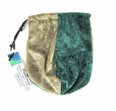 WONDB022 Velvet Green and Beige Dice and Gaming Bag 6 x 7 inches Wondertrail (ONLINE ORDER ONLY)