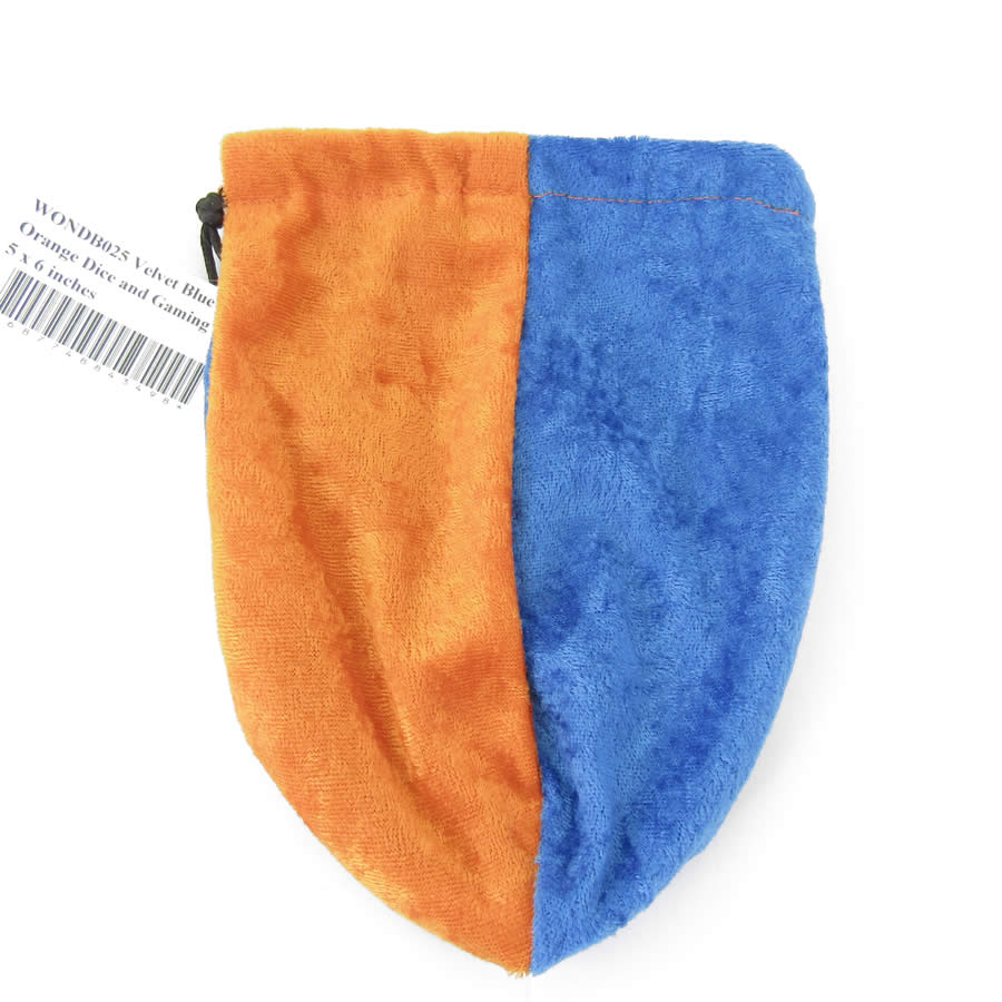 WONDB025 Velvet Blue and Orange Dice and Gaming Bag 6 x 7 inches Wondertrail (ONLINE ORDER ONLY)