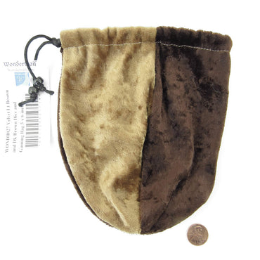 WONDB027 Velvet Lt Brown and Dk Brown Dice and Gaming Bag 6 x 7 inches Wondertrail (ONLINE ORDER ONLY)