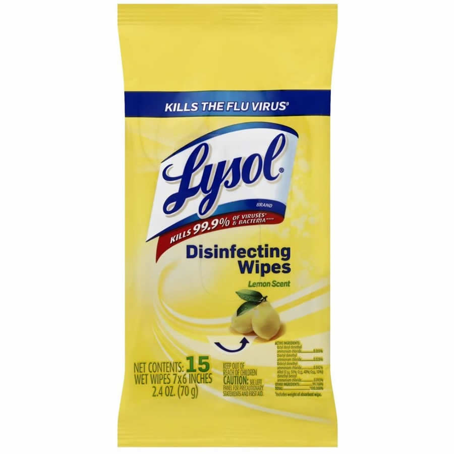 WONDS054 Lysol Disinfecting Wipes to-Go Lemon Scent 15 Count Pack - 1 Pack (ONLINE ORDER ONLY)
