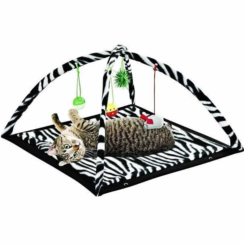 WONDSOD937 Zebra Print Cat Play Tent With Dangle Toys Wondertrail (ONLINE ORDER ONLY)