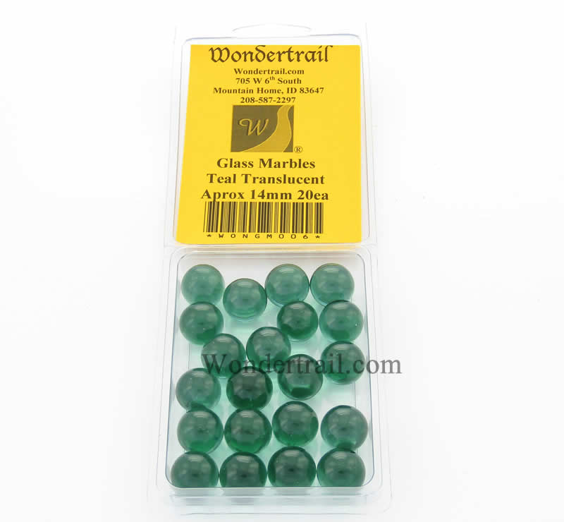 WONGM006 Teal Transparent 14mm Glass Marbles Pack of 20 (ONLINE ORDER ONLY)