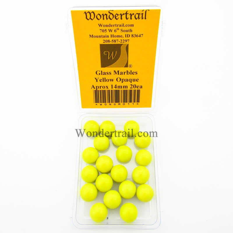 WONGM011 Yellow Opaque 14mm Glass Marbles Pack of 20 (ONLINE ORDER ONLY)