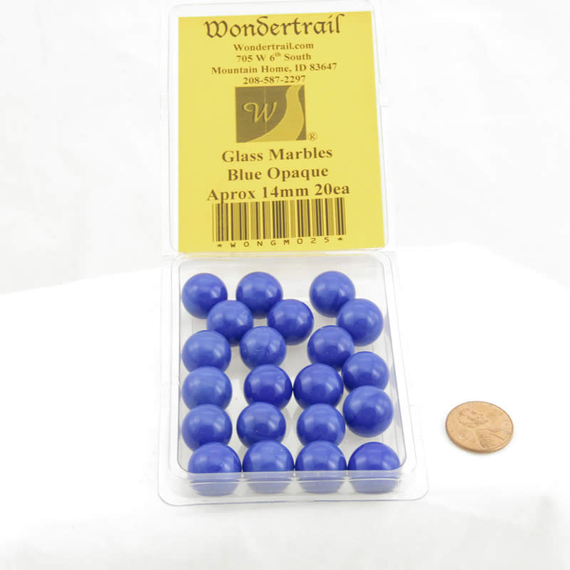 WONGM025 Blue Opaque 14mm Glass Marbles Pack of 20 (ONLINE ORDER ONLY)