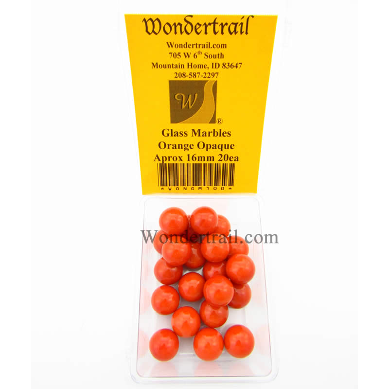 WONGM100 Orange Opaque 16mm Glass Marbles Pack of 20 (ONLINE ORDER ONLY)