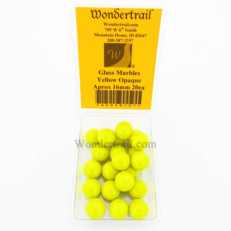 WONGM101 Yellow Opaque 16mm Glass Marbles Pack of 20 (ONLINE ORDER ONLY)