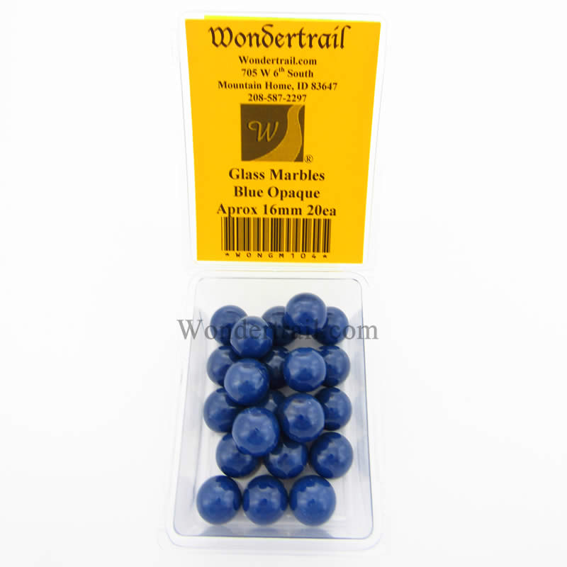 WONGM104 Blue Opaque 16mm Glass Marbles Pack of 20 (ONLINE ORDER ONLY)