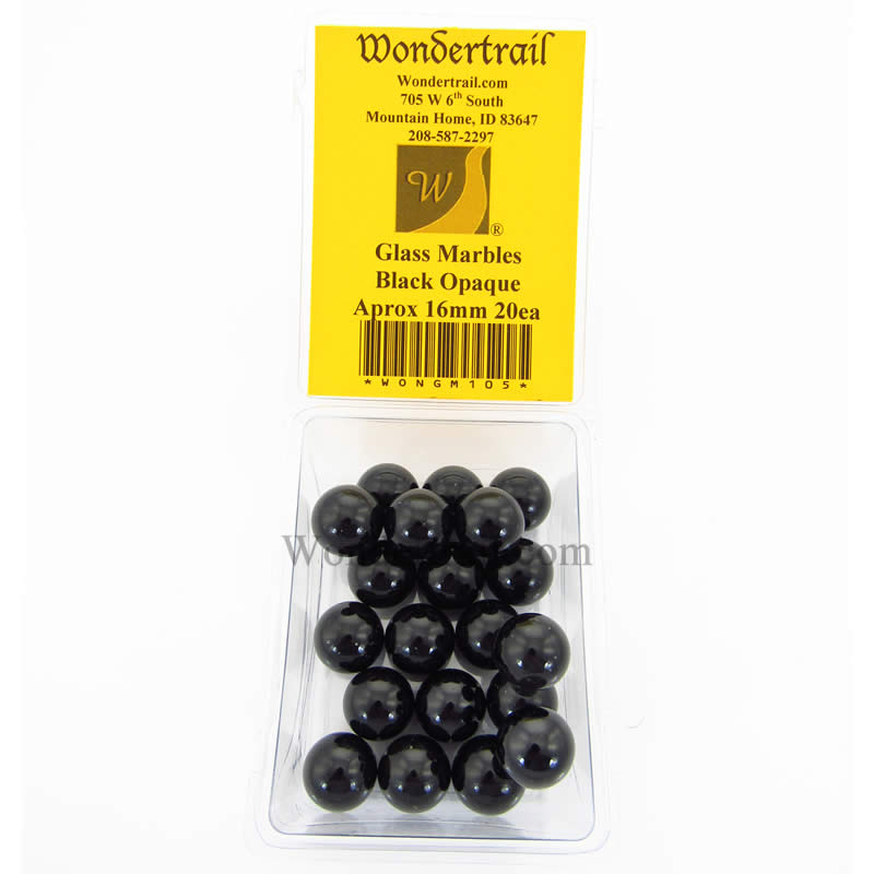 WONGM105 Black Opaque 16mm Glass Marbles Pack of 20 (ONLINE ORDER ONLY)