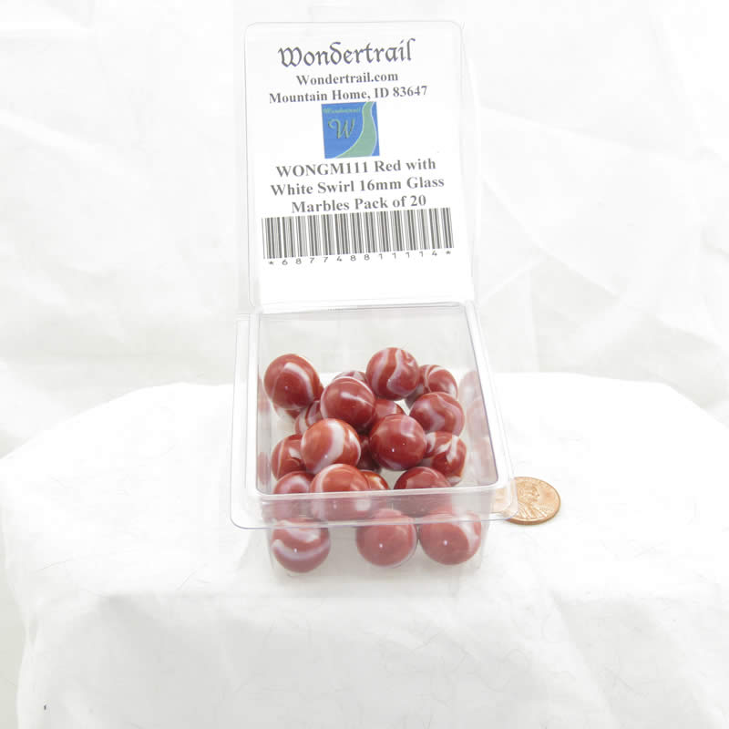 WONGM111 Red with White Swirl 16mm Glass Marbles Pack of 20 (ONLINE ORDER ONLY)