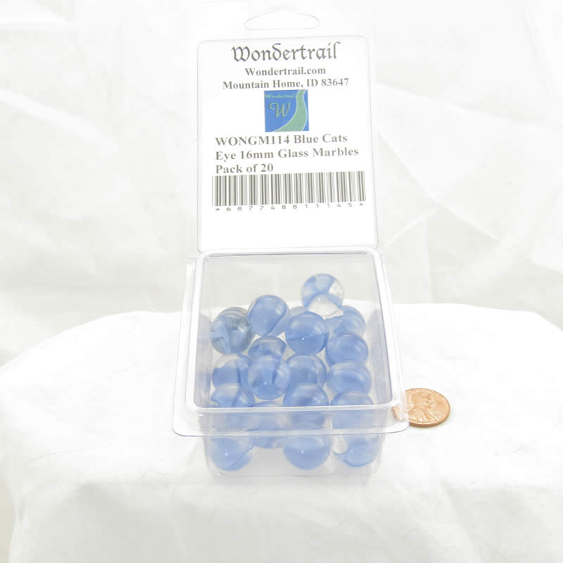 WONGM114 Blue Cats Eye 16mm Glass Marbles Pack of 20 (ONLINE ORDER ONLY)