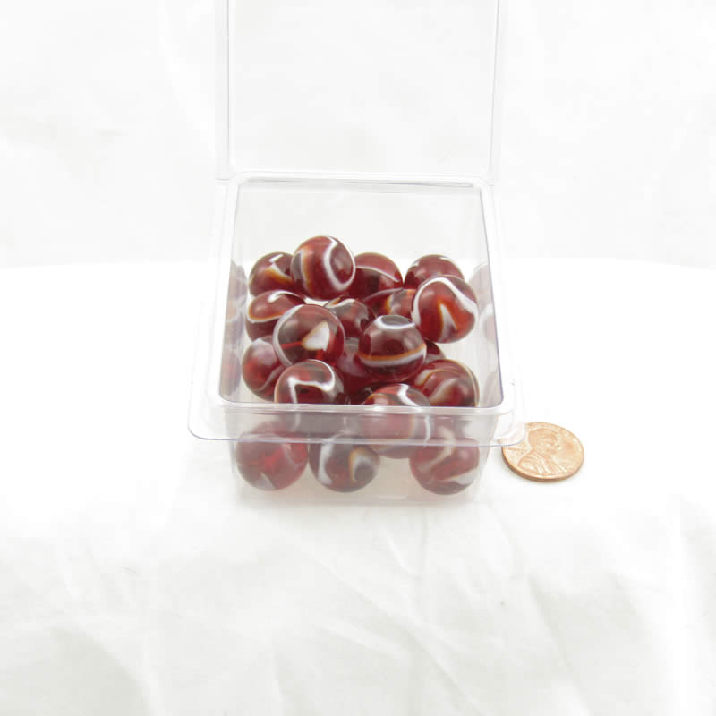 WONGM115 Red Transparent with White Swirl 16mm Glass Marbles Pack of 20 (ONLINE ORDER ONLY)