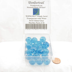 WONGM117 Windy Swirl Transparent with White Swirl 16mm Glass Marbles Pack of 20 (ONLINE ORDER ONLY)