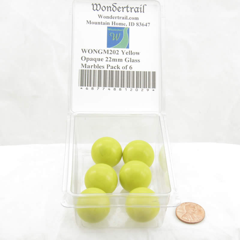 WONGM202 Yellow Opaque 22mm Glass Marbles Pack of 6 (ONLINE ORDER ONLY)