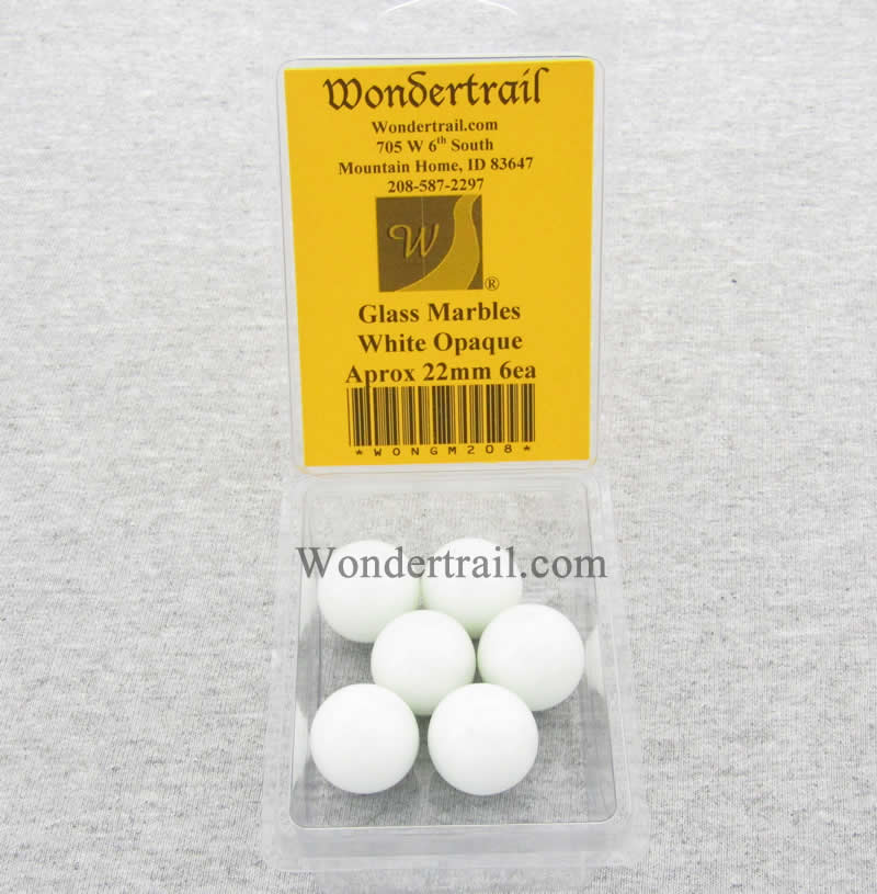 WONGM208 White Opaque 22mm Glass Marbles Pack of 6 (ONLINE ORDER ONLY)