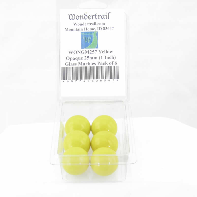 WONGM257 Yellow Opaque 25mm (1 Inch) Glass Marbles Pack of 6 (ONLINE ORDER ONLY)