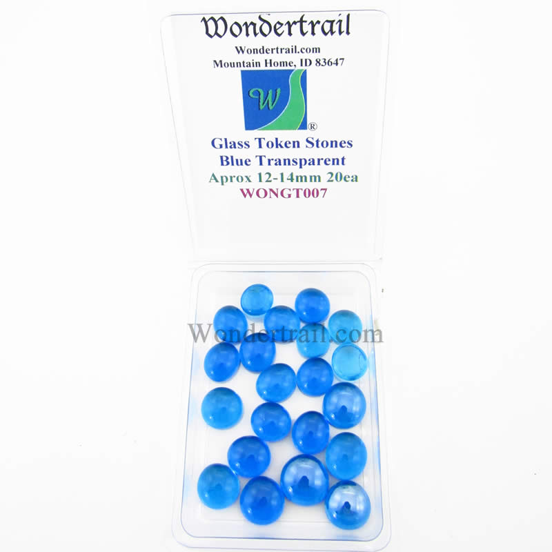 WONGT007 Blue Transparent Glass Tokens 12-14mm Aprox .50in Pack of 20 (ONLINE ORDER ONLY)