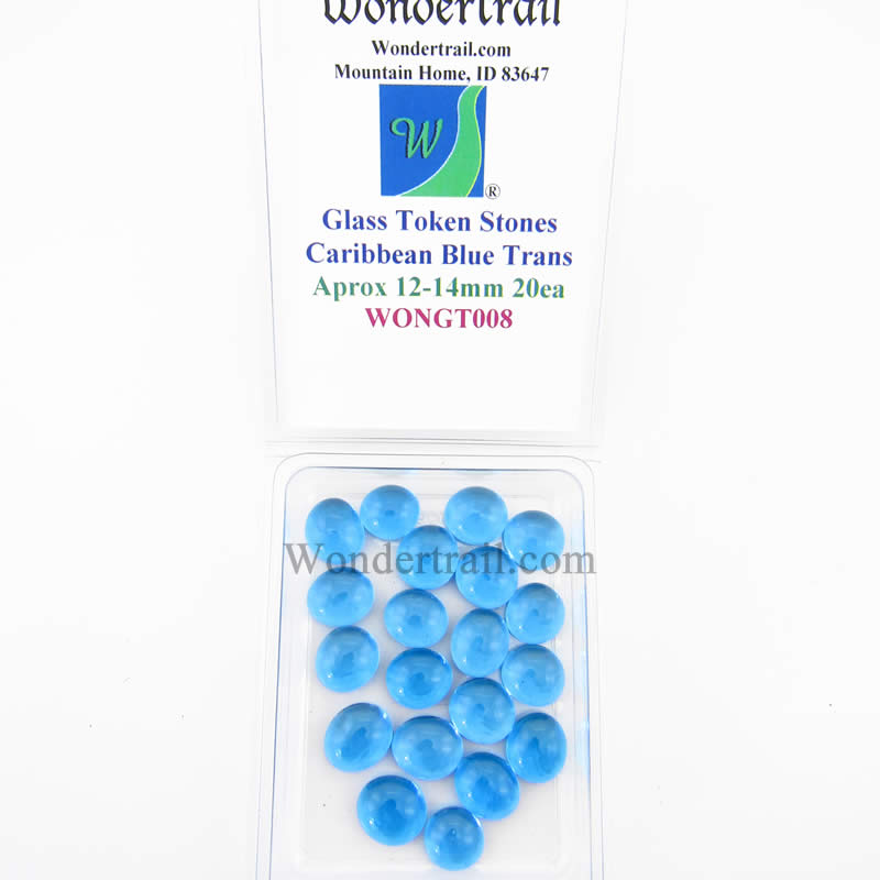 WONGT008 Caribbean Blue Transparent Glass Tokens 12-14mm .50in Pack of 20 (ONLINE ORDER ONLY)