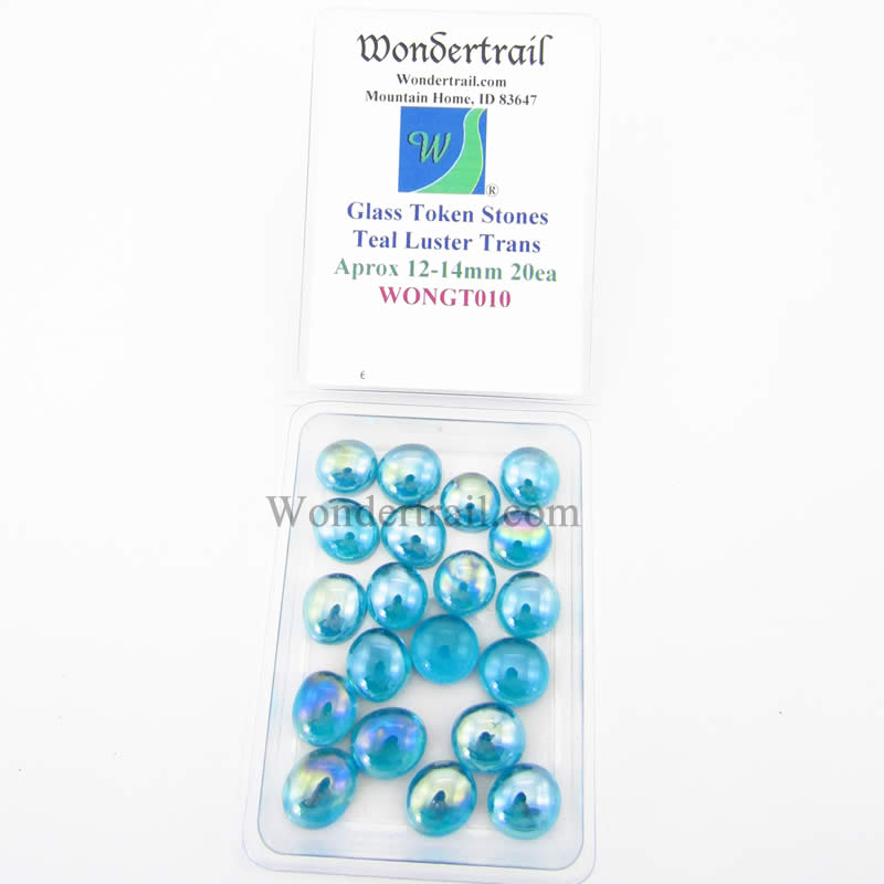 WONGT010 Teal Luster Transparent Glass Tokens 12-14mm .50in Pack of 20 (ONLINE ORDER ONLY)
