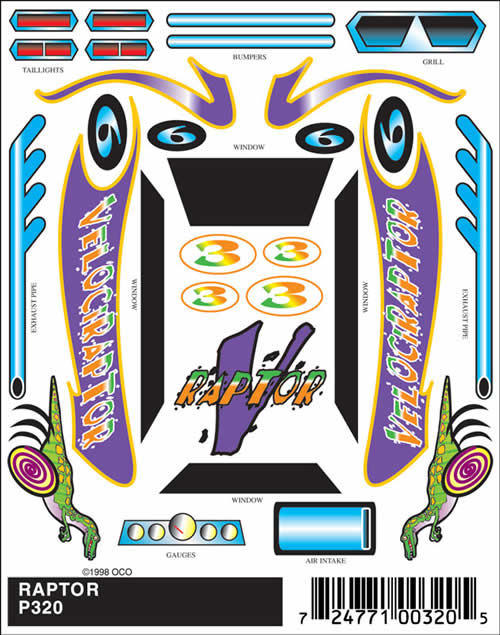 WOOP320 Raptor (4in x 5in) PineCar Decals (ONLINE ORDER ONLY)