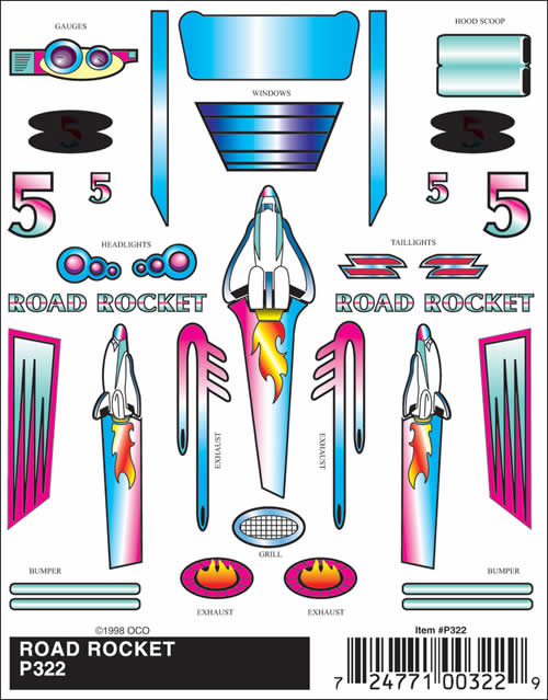 WOOP322 Road Rocket (4in x 5in) PineCar Decals (ONLINE ORDER ONLY)