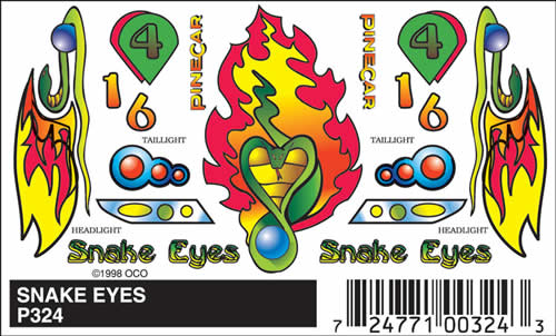 WOOP324 Snake Eyes (4in x 2.5in) PineCar Decals (ONLINE ORDER ONLY)