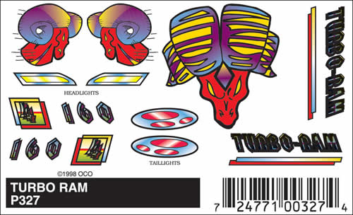 WOOP327 Turbo Ram (4in x 2.5in) PineCar Decals (ONLINE ORDER ONLY)