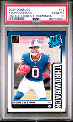 Graded 2024 Panini Donruss Keon Coleman #42 Rated Rookies Throwback Rookie RC Football Card PSA 10 Gem Mint (ONLINE ORDER ONLY)