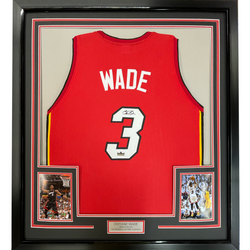 Framed Facsimile Autographed Dwyane Wade 35x39 Miami Red Reprint Laser Auto Basketball Jersey (ONLINE ORDER ONLY)