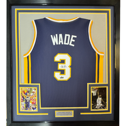 Framed Facsimile Autographed Dwyane Wade 35x39 Marquette Blue Reprint Laser Auto College Basketball Jersey (ONLINE ORDER ONLY)