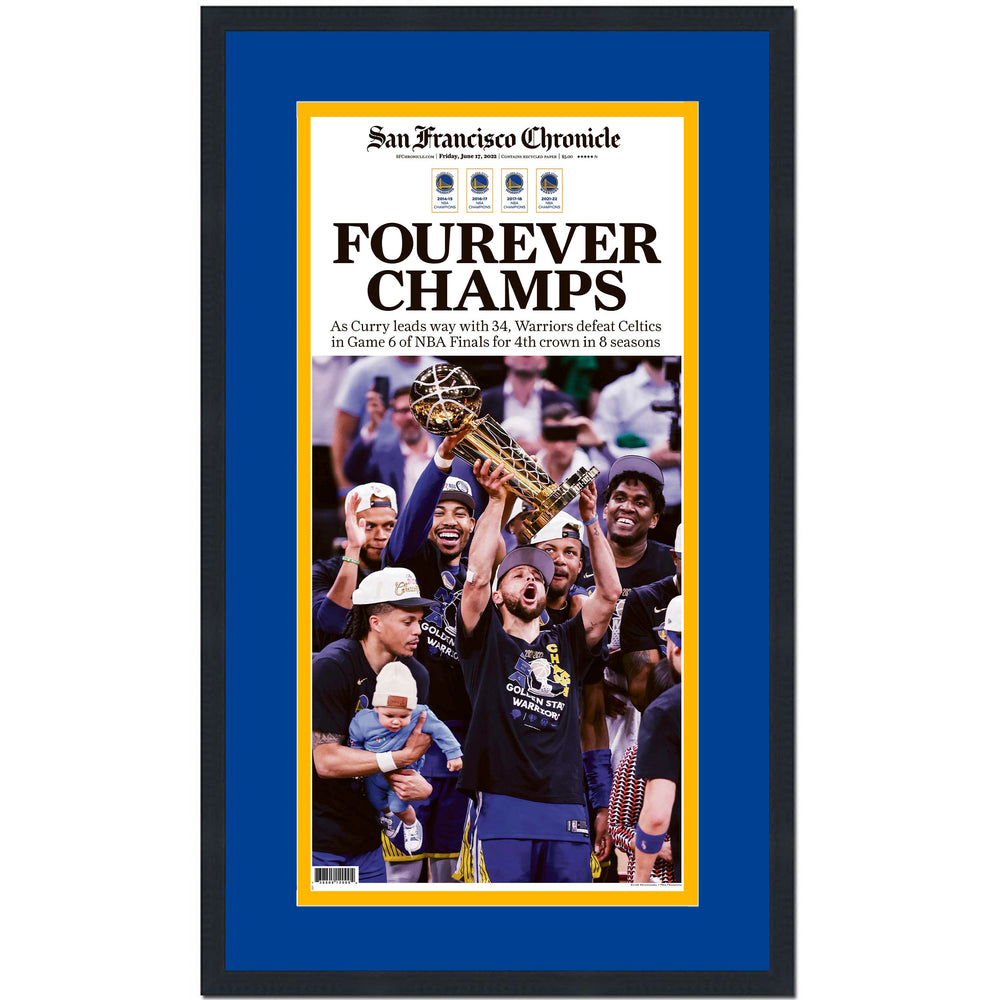 Framed San Francisco Chronicle Golden State Warriors 2022 NBA Finals Champions 17x27 Basketball Newspaper Cover Photo Professionally Matted V1 (ONLINE ORDER ONLY)