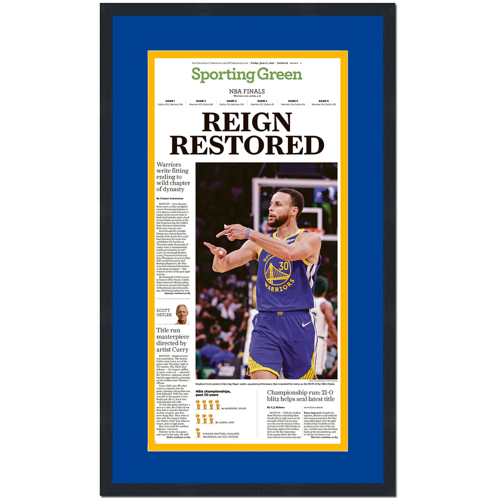 Framed San Francisco Chronicle Golden State Warriors 2022 NBA Finals Champions 17x27 Basketball Newspaper Cover Photo Professionally Matted V2 (ONLINE ORDER ONLY)