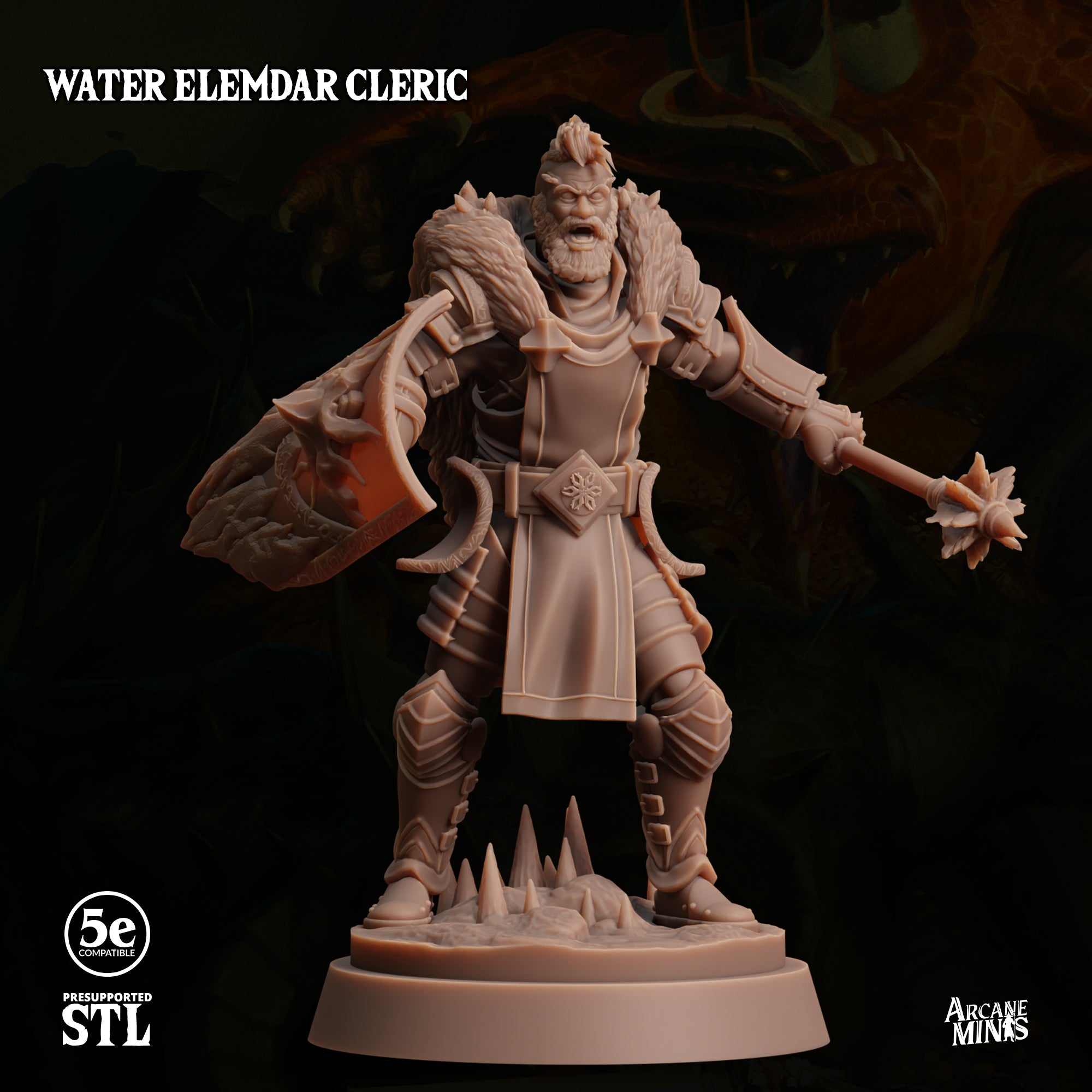 3D Printed Sordane Publishing Water Elemdar Cleric 28 32mm D&D (Online Only)