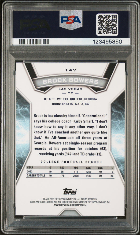 Graded 2024 Topps Resurgence Brock Bowers #147 Rookie RC Football Card PSA 10 Gem Mint (ONLINE ORDER ONLY)
