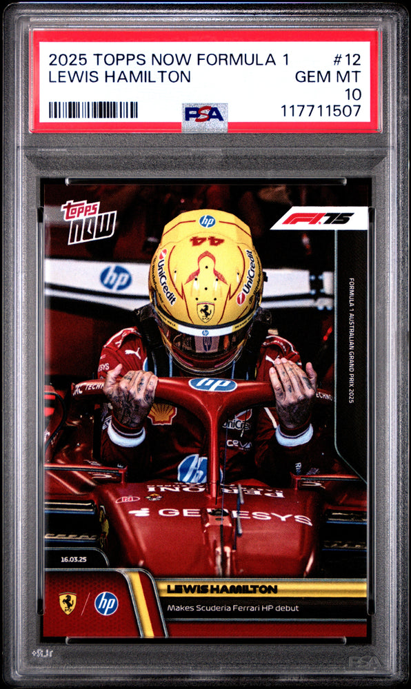 Graded 2025 Topps Now Formula 1 Lewis Hamilton #12 Racing Card PSA 10 Gem Mint (ONLINE ORDER ONLY)