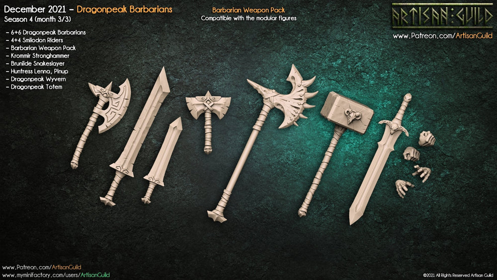 3D Printed Artisan Guild Standalone Barbarian Weapons & Hands Dragonpeak Barbarians 28mm 32mm (Online Only)