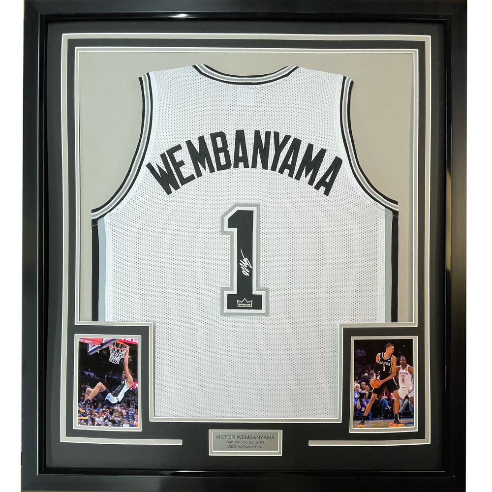 Framed Facsimile Autographed Victor Wembanyama 35x39 San Antonio White Reprint Laser Auto Basketball Jersey (ONLINE ORDER ONLY)