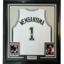 Framed Facsimile Autographed Victor Wembanyama 35x39 San Antonio White Reprint Laser Auto Basketball Jersey (ONLINE ORDER ONLY)