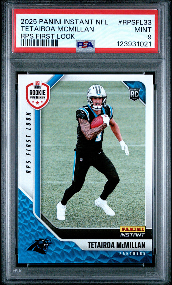 Graded 2025 Panini Instant Tetairoa McMillan #RPSFL33 RPS First Look Rookie RC Football Card PSA 9 Mint (ONLINE ORDER ONLY)