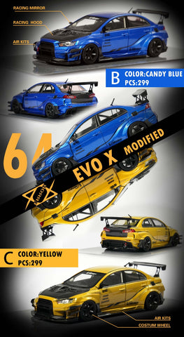 Error404 Model Mitsubishi Evolution X Varis Widebody in Candy Blue OR Yellow 1:64 Each Limited to 299 Pcs (ONLINE ORDER ONLY)