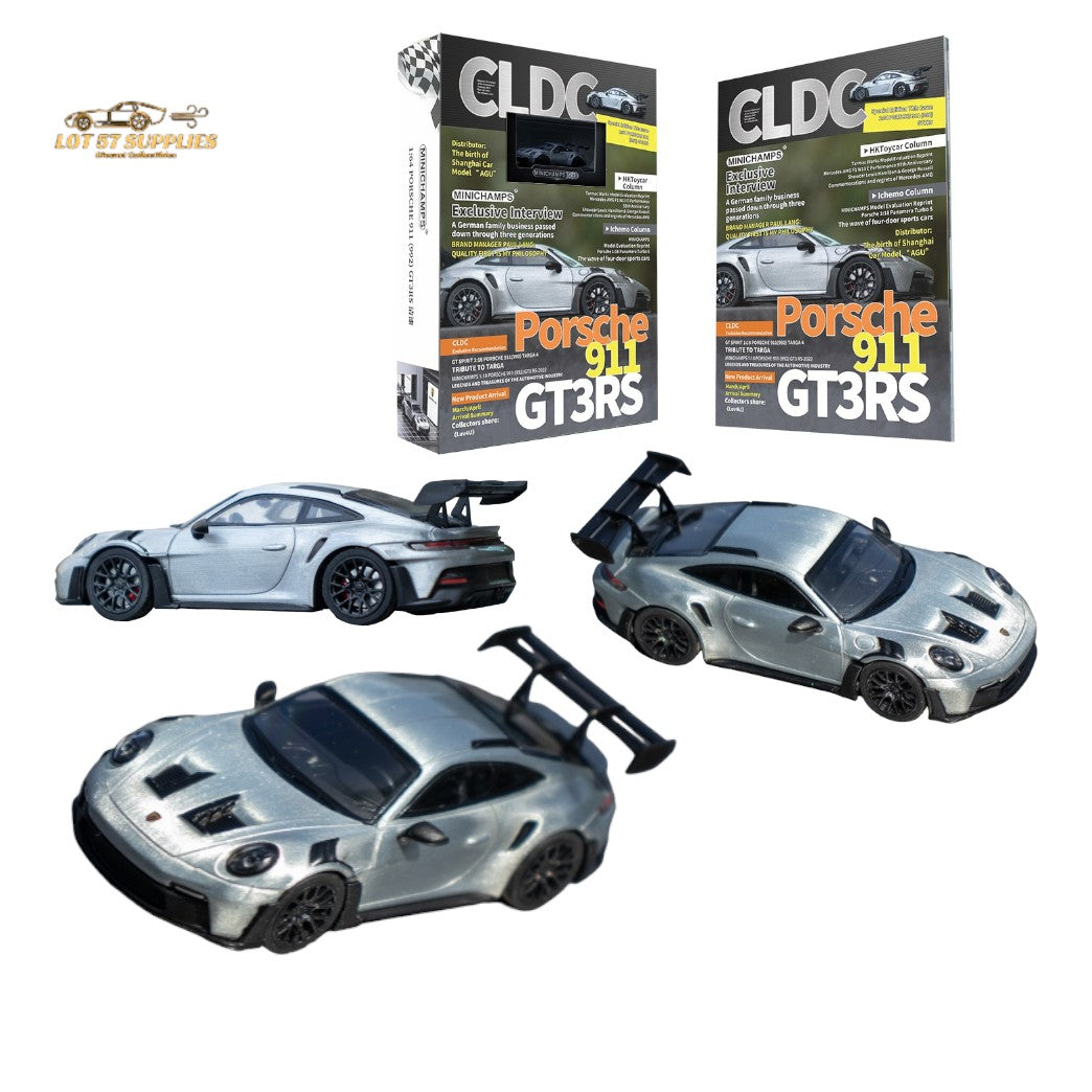 Minichamps X CLDC Exclusive Porsche 911 GT3 RS in Raw Silver English Magazine Version 1:64 (MAGAZINE INCLUDED) (ONLINE ORDER ONLY)