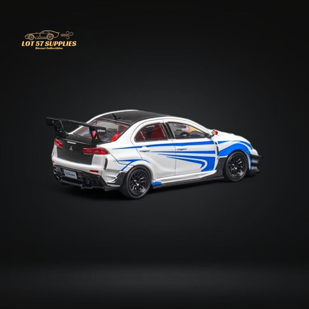 CM Model Mitsubishi Evolution X Varis White Blue Stripes 1:64 CM64-EVOX-09 (ONLINE ORDER ONLY)