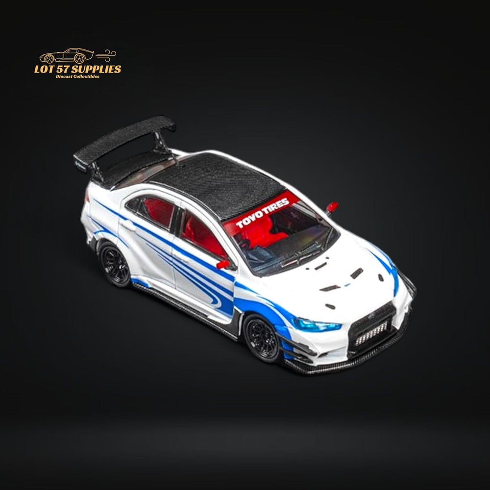 CM Model Mitsubishi Evolution X Varis White Blue Stripes 1:64 CM64-EVOX-09 (ONLINE ORDER ONLY)